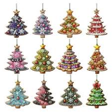 Photo 1 of 24 PCS Christmas Wooden Ornaments - 12 Unique Patterns with Hemp Rope | Xmas Tree, Home & Garden Decor