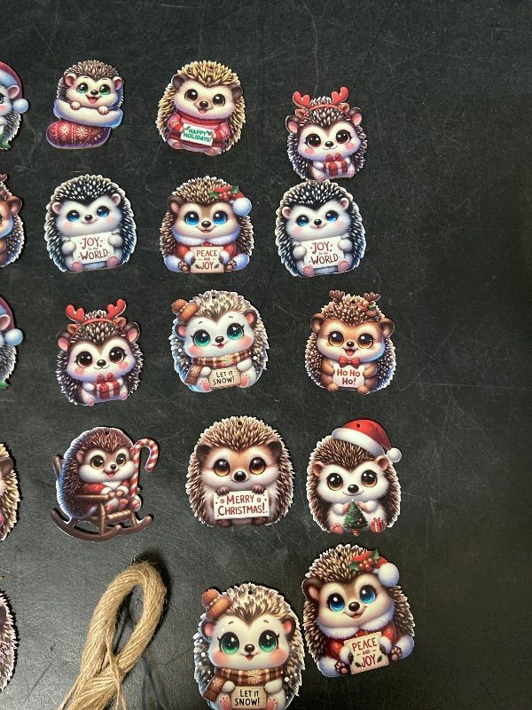 Photo 1 of 24 PCS Christmas Wooden Ornaments - 12 Unique Patterns with Hemp Rope | Xmas Tree, Home & Garden Decor