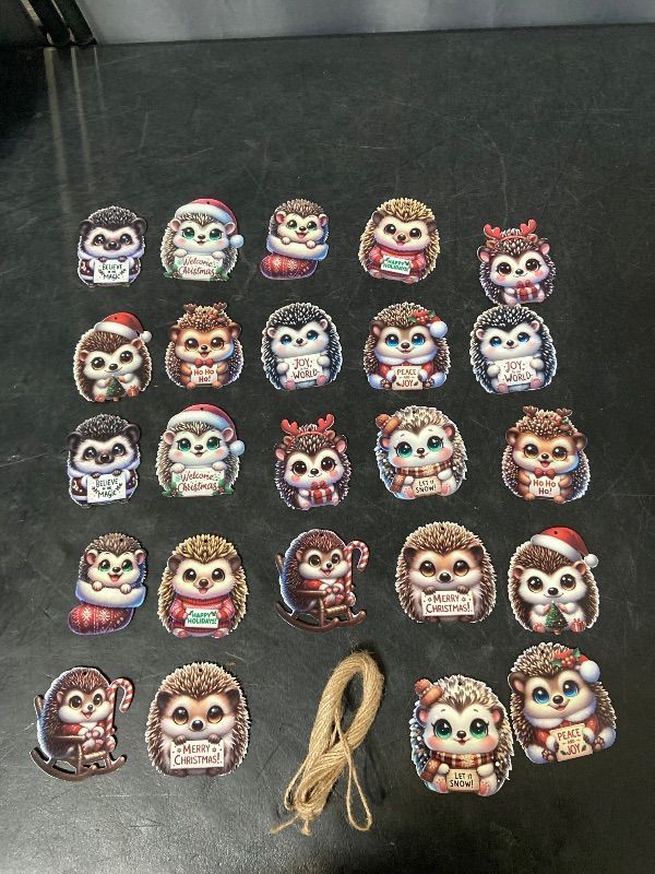Photo 1 of 24 PCS Christmas Wooden Ornaments - 12 Unique Patterns with Hemp Rope | Xmas Tree, Home & Garden Decor