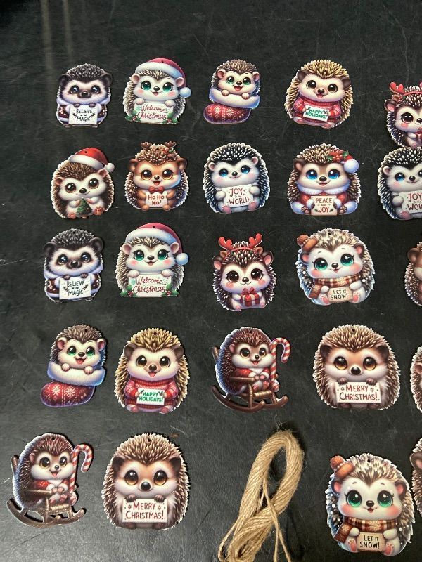 Photo 1 of 24 PCS Christmas Wooden Ornaments - 12 Unique Patterns with Hemp Rope | Xmas Tree, Home & Garden Decor
