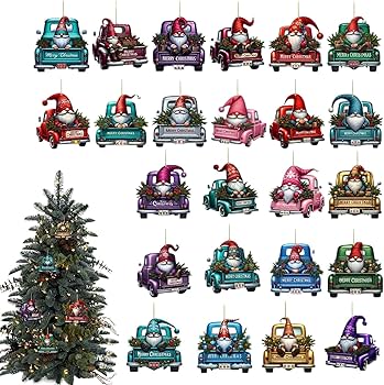Photo 1 of 24PCS Christmas Wooden Ornaments - 12 Unique Patterns with Hemp Rope | Xmas Tree, Home & Garden Decor