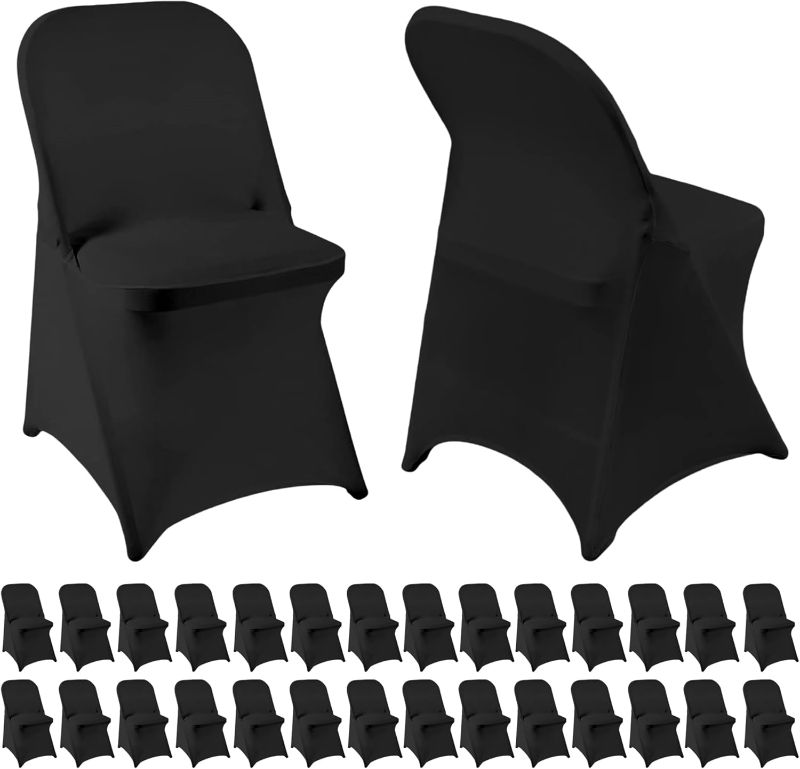 Photo 1 of Folding Chair Covers 30 PCS Stretch Spandex Chair Covers Upgraded Universal Washable Fitted Chair Slipcovers Protector for Party, Wedding, Holidays, Banquet, Celebration (Black, 30 PCS)
