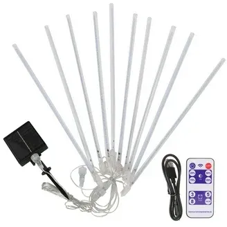 Photo 1 of 1set Solar Shower Lights Tube String Lights Outdoor Decor Modes for Christmas Weddings Parties and Garden Decorations Solar Panel and Remote Control