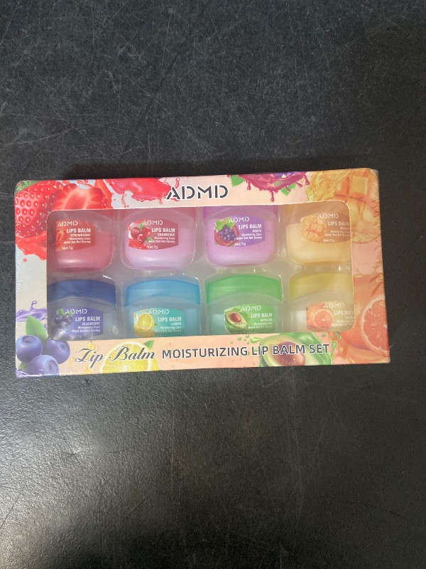 Photo 1 of 8-Pack Fruit Flavor Lip Balm Set, Mini Lip Mask for Daily Moisture & Overnight Care Helps Soothe Dry Lips
