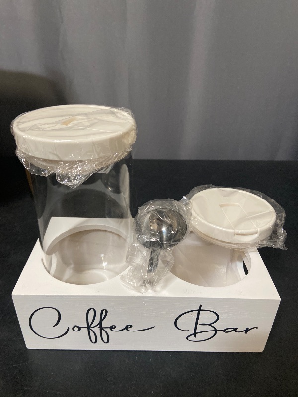 Photo 1 of Coffee and Sugar Container Set of 2 with Shelf for Coffee Storage Container, Air Tight Bean Container with Scoop for Accessory Organizer, Canister for Station Organizer
