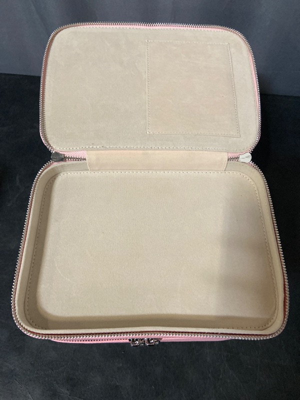 Photo 1 of Vanity Case Travel Makeup Bag Large Makeup Organizer Cosmetic Bag with Dual Compartments and Removable Divider for Toiletries Skincare Make up Brushes, Pink