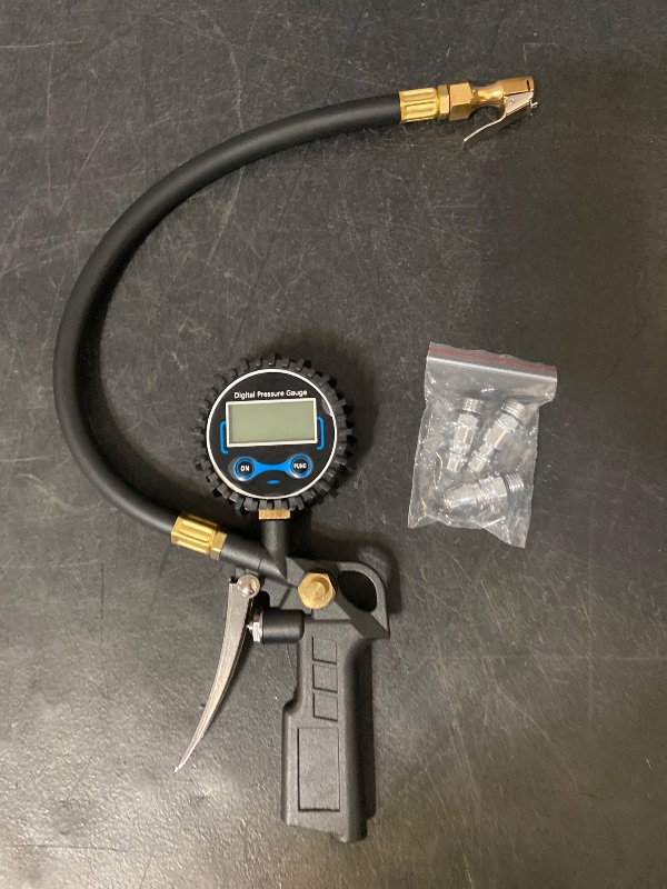 Photo 1 of 300 PSI Portable Digital Pressure Gauge Quick Clip Inflated Deflation with 3 Type Air Intake Nozzle Set for Car
