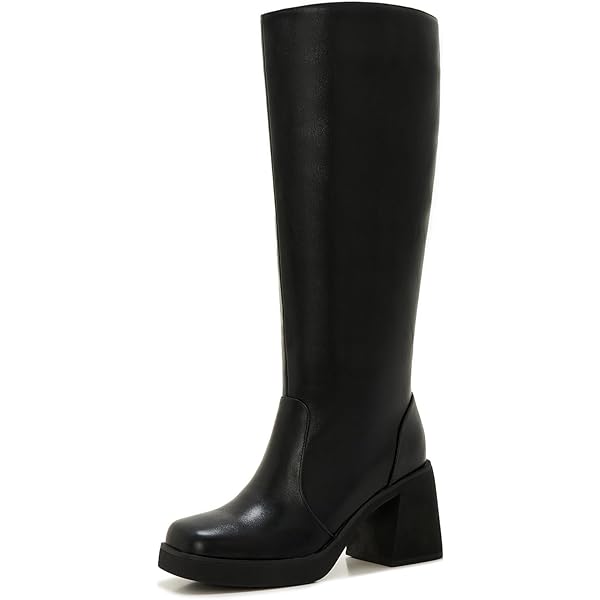 Photo 1 of Size 8 Athlefit Black Knee High Boots for Women Platform Tall Boots Fashion Square Toe Chunky Heeled Booties
