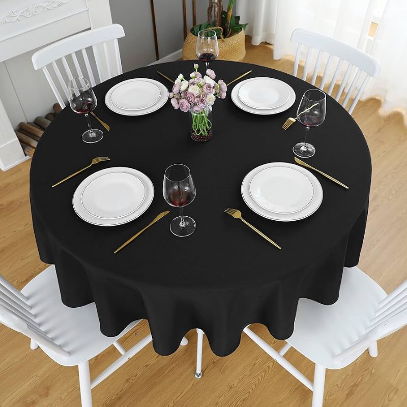Photo 1 of  Black Round Tablecloth 60 Inch Polyester Fabric Table Cloth