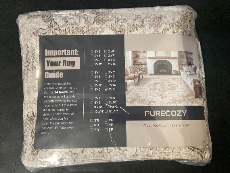 Photo 1 of Area Rug 4x6 Beige Washable Office Entryway Vintage Medallion Carpet Non Slip Retro Indoor Mat Low Pile Soft Distressed Small Rug for Bedroom Kitchen Laundry Dining Room
