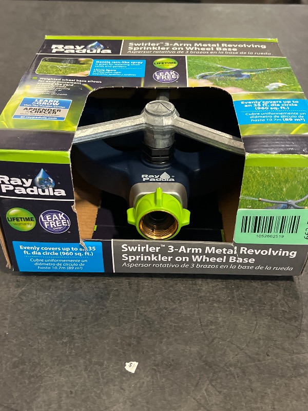 Photo 1 of 3-Arm Metal Revolving Whirling Sprinkler on Weighted Wheel Base
