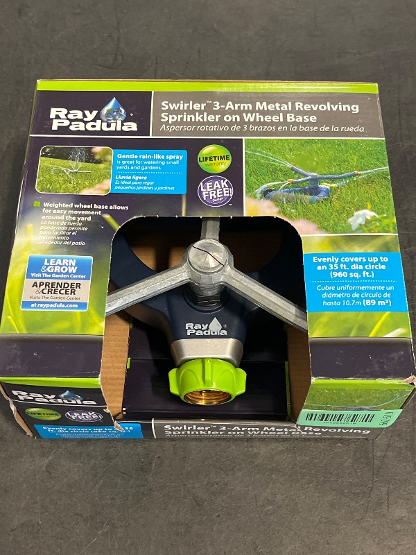 Photo 1 of 3-Arm Metal Revolving Whirling Sprinkler on Weighted Wheel Base
