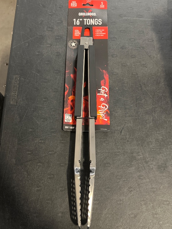 View 2 of Dropkick Your Old Tongs GRILLHOGS 16-Inch Barbecue Tongs Are the Only Equipment That Can Handle Your Massive Meat Stainless Steel + Soft Grip Dishw
