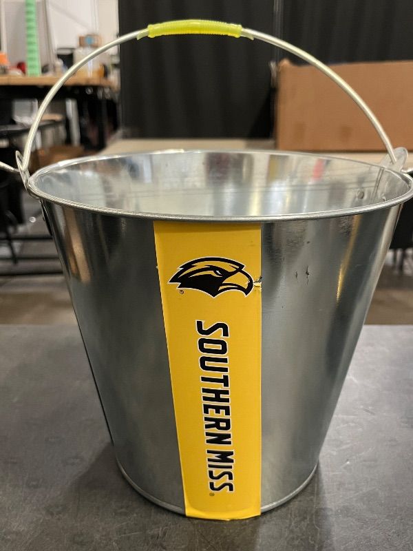 Photo 1 of Galvanized Steel Southern Miss Beer Bucket with University Mascot
