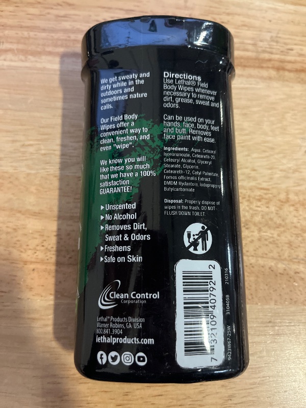Photo 1 of Clean Control/lethal Prod Field Body Wipes Lethal 9423w6725w Field Body Wipes 25
