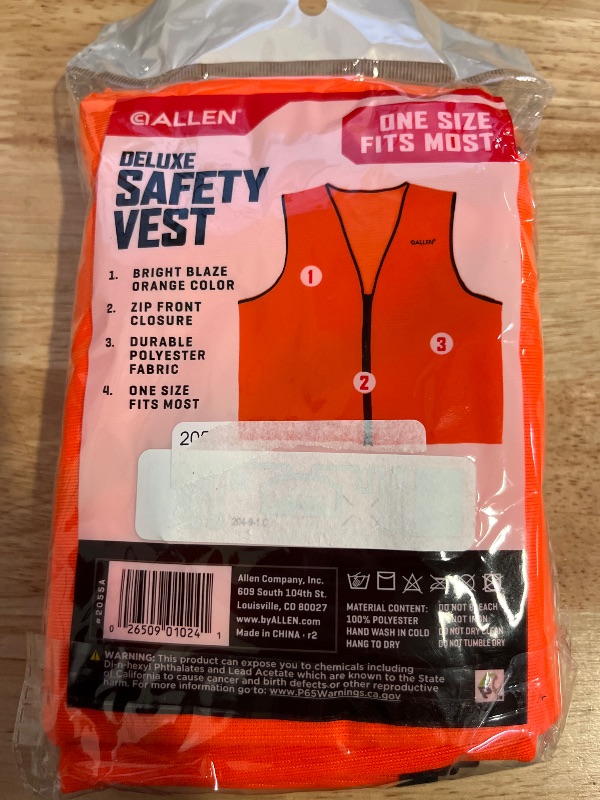 View 3 of (XL) Allen Company Deluxe Blaze Orange Hunting Vest XL Zipper Closure Unisex Model 2055A
