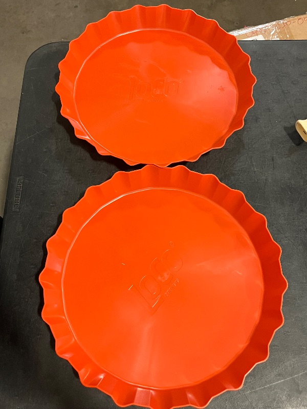Photo 1 of (2 pack) LoCo Cookers Large Orange Plastic Party Platter – Deep Lip for Crawfish, Crabs ...
