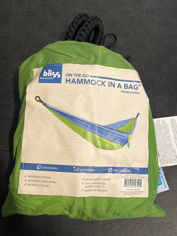 Photo 1 of Bliss Hammocks to Go Hammock in a Bag W/ Rip-Stop Stitching & Dual Color Fabric - Mermaid 80 L X 54 W
