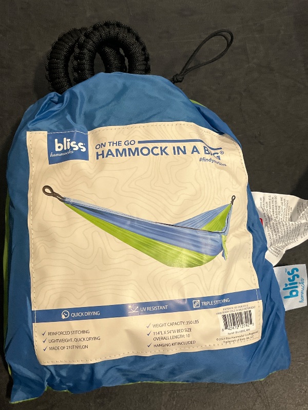 Photo 1 of Bliss Hammocks to Go Hammock in a Bag W/ Rip-Stop Stitching & Dual Color Fabric - Mermaid 80 L X 54 W
