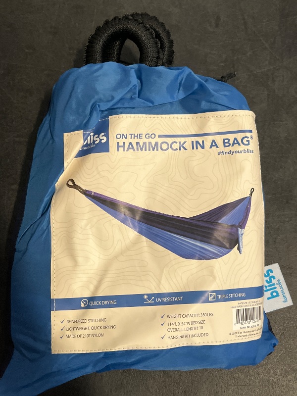 Photo 1 of Bliss Hammocks to Go Hammock in a Bag W/ Rip-Stop Stitching & Dual Color Fabric - Royal Bliss 80 L X 54 W
