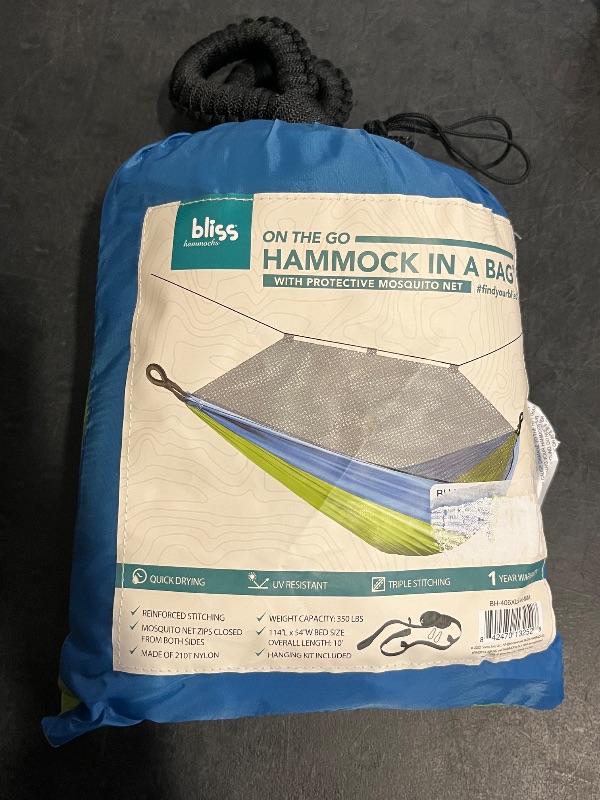 Photo 1 of Bliss Hammocks Hammock in a Bag W Mosquito Net Adjustable Tree Straps
