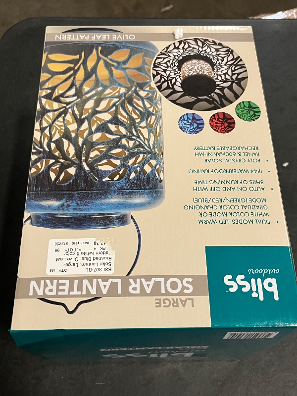 Photo 1 of Bliss Outdoors Solar LED Lantern W Olive Leaf Design Hand Painted Finish
