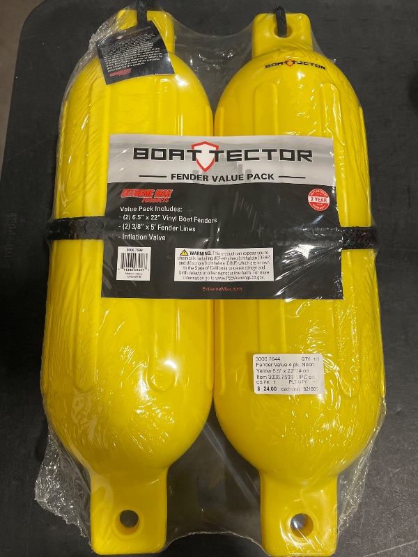 Photo 1 of BoatTector Inflatable Fender Value 2-Pack - 6.5" X 22", Neon Yellow
