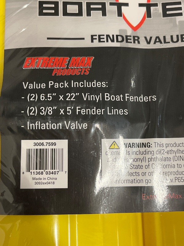 Photo 1 of BoatTector Inflatable Fender Value 2-Pack - 6.5" X 22", Neon Yellow
