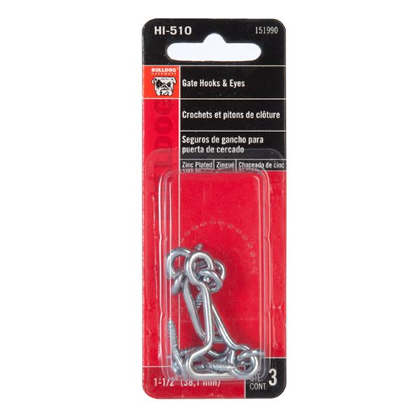 View 2 of Bulldog Hardware 1-1/2" Gate Hooks and Eyes, 3pk / Bulldog Hardware 2-1/2 in. Staple Safety Hasp Zinc Plated