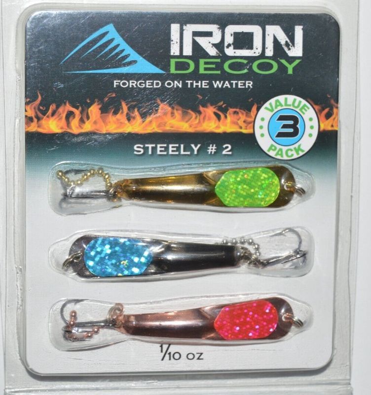 Photo 1 of Iron Decoy Steely 2 Tri Pak #2 Three 1/10oz 2in Casting Spoon Lures 3 Color Patterns
