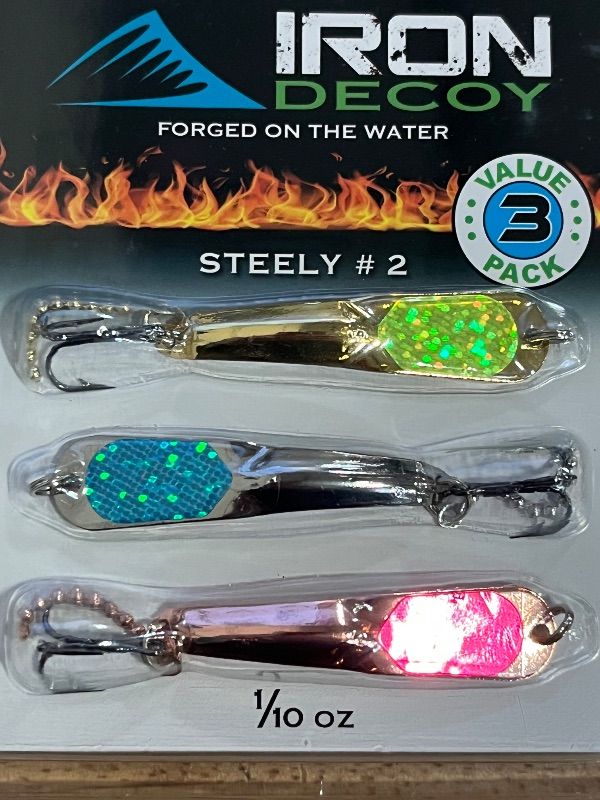Photo 1 of Iron Decoy Steely 2 Tri Pak #2 Three 1/10oz 2in Casting Spoon Lures 3 Color Patterns
