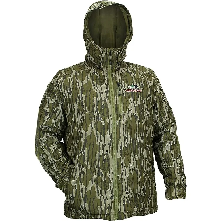 Photo 1 of (L) Paramount Outdoors EHG Elite Engineered Hunting Gear Rainier Late Season Primaloft Silver Down Insulated Camo Winter Hunting Jacket (Mossy Oak Bottomland)