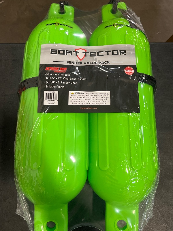 Photo 1 of BoatTector Inflatable Fender Value 2-Pack - 6.5" X 22", Neon Green
