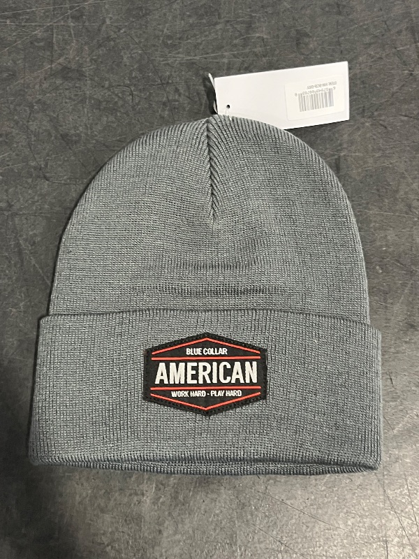Photo 1 of Blue Collar American Work Hard Play Hard Beanie, Grey 