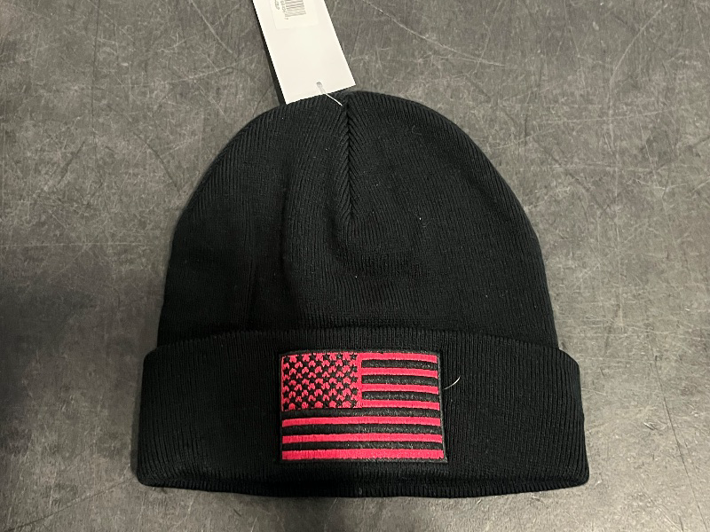 Photo 1 of American Flag Beanie, Black/Pink