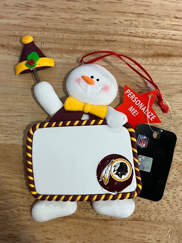 Photo 1 of 2012 Washington Redskins Snowman Christmas Ornament with Personalize Me White Board 