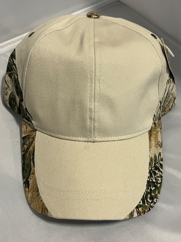 Photo 1 of GameGuard Sportwear Beige Cap with Camoflauge Pattern Along SIdes to Back 