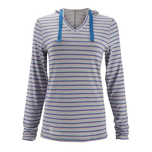 Photo 1 of (M) Paramount Outdoors Elements Women's Sunset V-Neck Lightweight Sun Hoodie (Medium, Blue & Pink Stripe)
