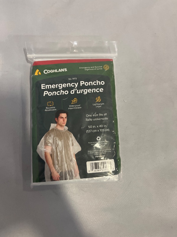 Photo 1 of Coghlan's Emergency Poncho - Lightweight, Waterproof, Compact, Disposable Rain Gear with Hood, Ideal for Outdoor Adventures, Camping, Hiking, Festivals, and Survival Kit Use (One Size Fits All)
