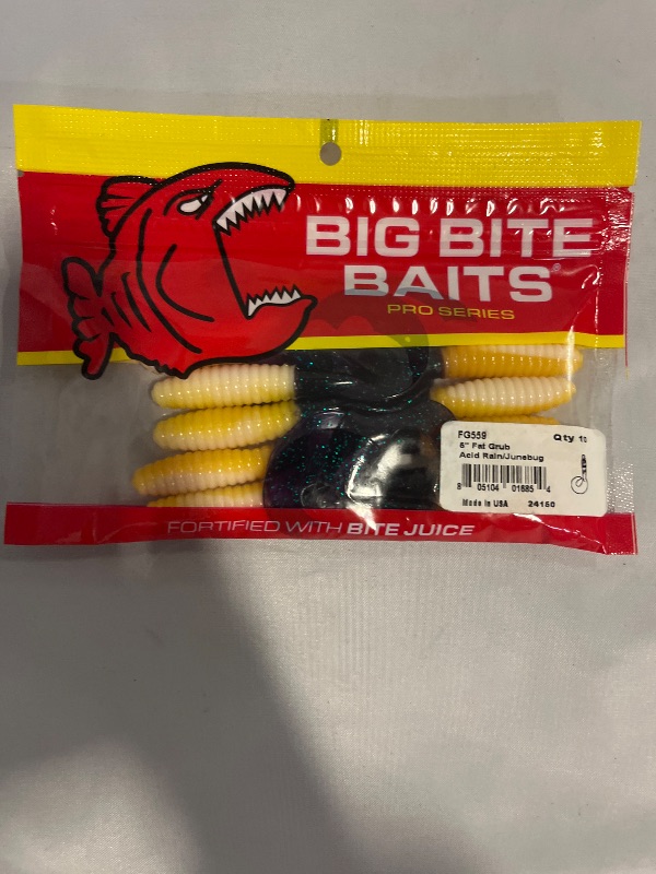 Photo 1 of Big Bite Baits 5" Fat Grub acid rain/junebug 10pack