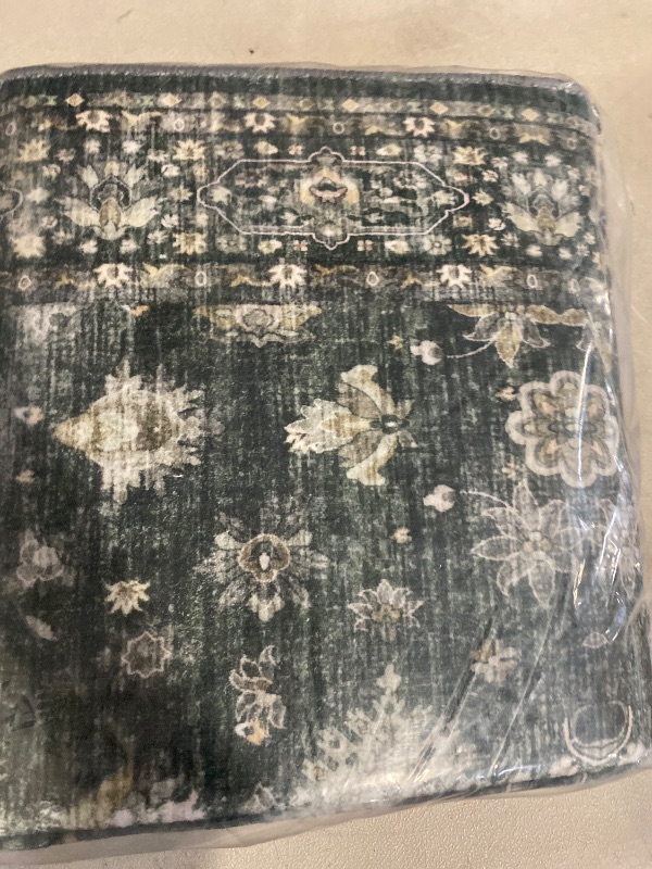 Photo 1 of 2' x 12' Garvee Bordered Distressed Printed Area Rug Stain Resistant Home Decor Carpet for Versatile Use in Living Room, Bedroom, and Entryway