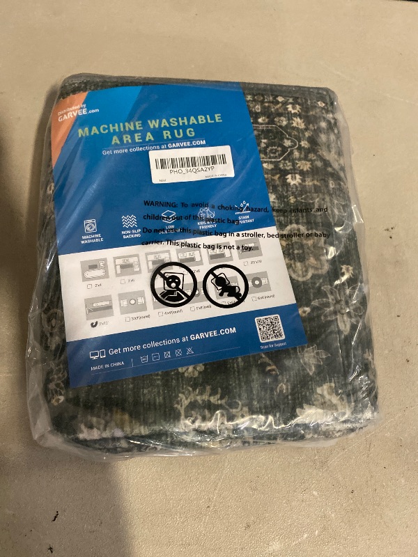 Photo 1 of 2' x 12' Garvee Bordered Distressed Printed Area Rug Stain Resistant Home Decor Carpet for Versatile Use in Living Room, Bedroom, and Entryway