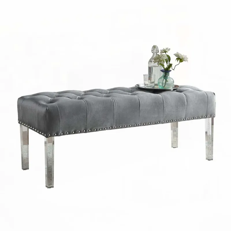 Photo 1 of Button Tufted Velvet Upholstered Bench with Acrylic Leg