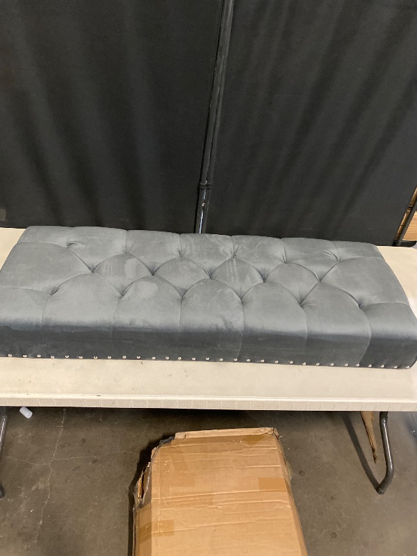 Photo 1 of Button Tufted Velvet Upholstered Bench with Acrylic Leg