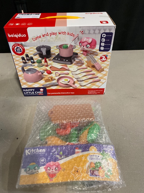 Photo 1 of CUTE STONE Play Kitchen Accessories Set, Kids Cooking Toys Set with Play Pots and Pans, Electronic Induction Cooktop with Sound and Light, Cookware Utensils Kids Kitchen Set Kitchen Toys for Kids