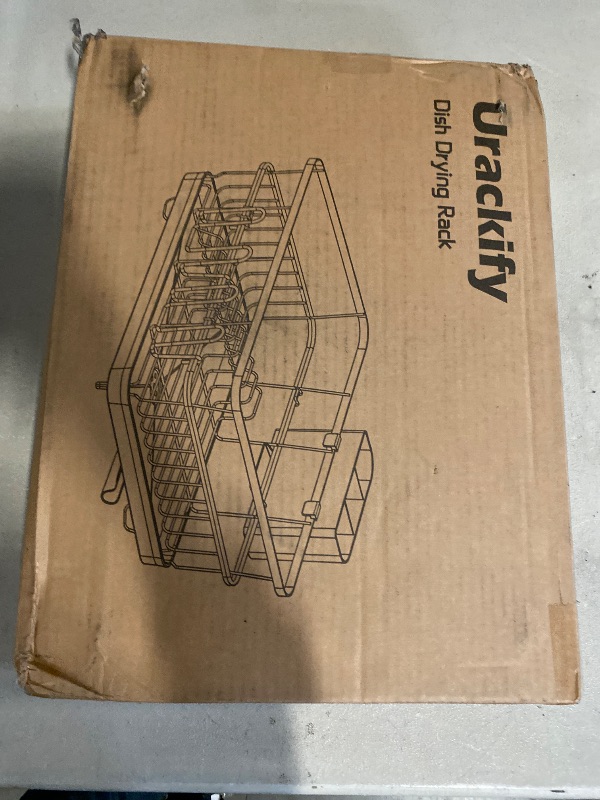 Photo 1 of Dish Drainer Rack with Drip Tray, Sink Dish Drainer with Drainage Spout, Stainless Steel Dish Drying Rack with Cups, Utensil & Cutting Board Holders for Kitchen Counter Space-Saving, White