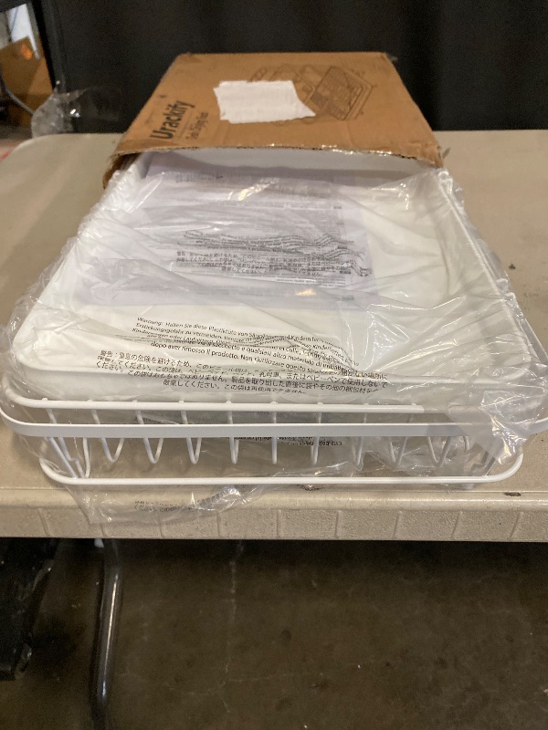 Photo 1 of Dish Drainer Rack with Drip Tray, Sink Dish Drainer with Drainage Spout, Stainless Steel Dish Drying Rack with Cups, Utensil & Cutting Board Holders for Kitchen Counter Space-Saving, White