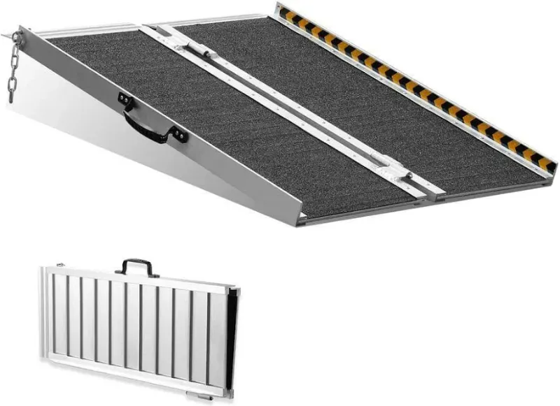 Photo 1 of 3 ft. Portable Wheelchair Ramp 36 in. L x 29 in. W x 2 in. H Non-Slip Aluminum Folding Threshold Ramp 800 lbs.