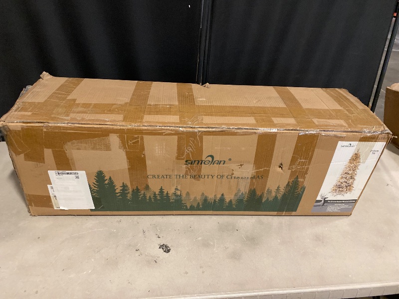 Photo 1 of 7 Ft Pre- Snow Flocked Christmas Tree, Artificial Hinged Xmas Tree with 820 PE & PVC Mixed Branch Tips, 340 Warm White LED Lights, Foldable Metal Base, Home Office Decoration