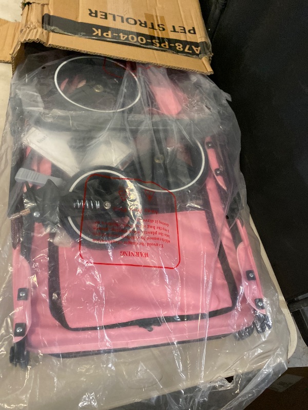 Photo 1 of MoNiBloom Pet Stroller for Large Dogs or Multiple Dogs Cats with Adjustable Handle, 3-Wheels Dual Entry Portable Dog Carting Easy Folding Pet Wagon Double Dog Stroller up to 55 lbs, Pink